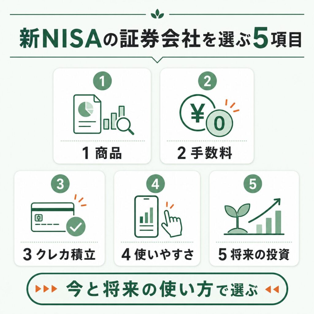 新NISAの証券会社を選ぶ5つの比較項目