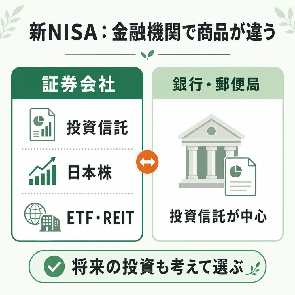 新NISAで証券会社と銀行が扱う商品の違い